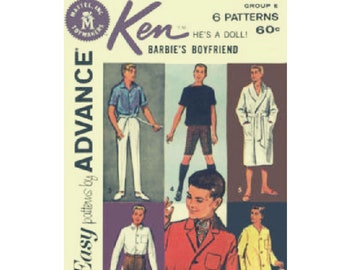 12/" Ken Doll Clothing Long Navy Robe and Blue Pajamas