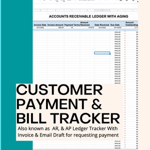 Peut inclure: Une feuille de calcul intitulée "Grand livre des comptes à recevoir avec vieillissement". La feuille de calcul comporte des colonnes pour la date de la facture, le montant de la facture, les conditions de paiement, le montant reçu, la date de réception, la date d'échéance et le montant en suspens. La feuille de calcul est utilisée pour suivre les paiements et les factures des clients.
