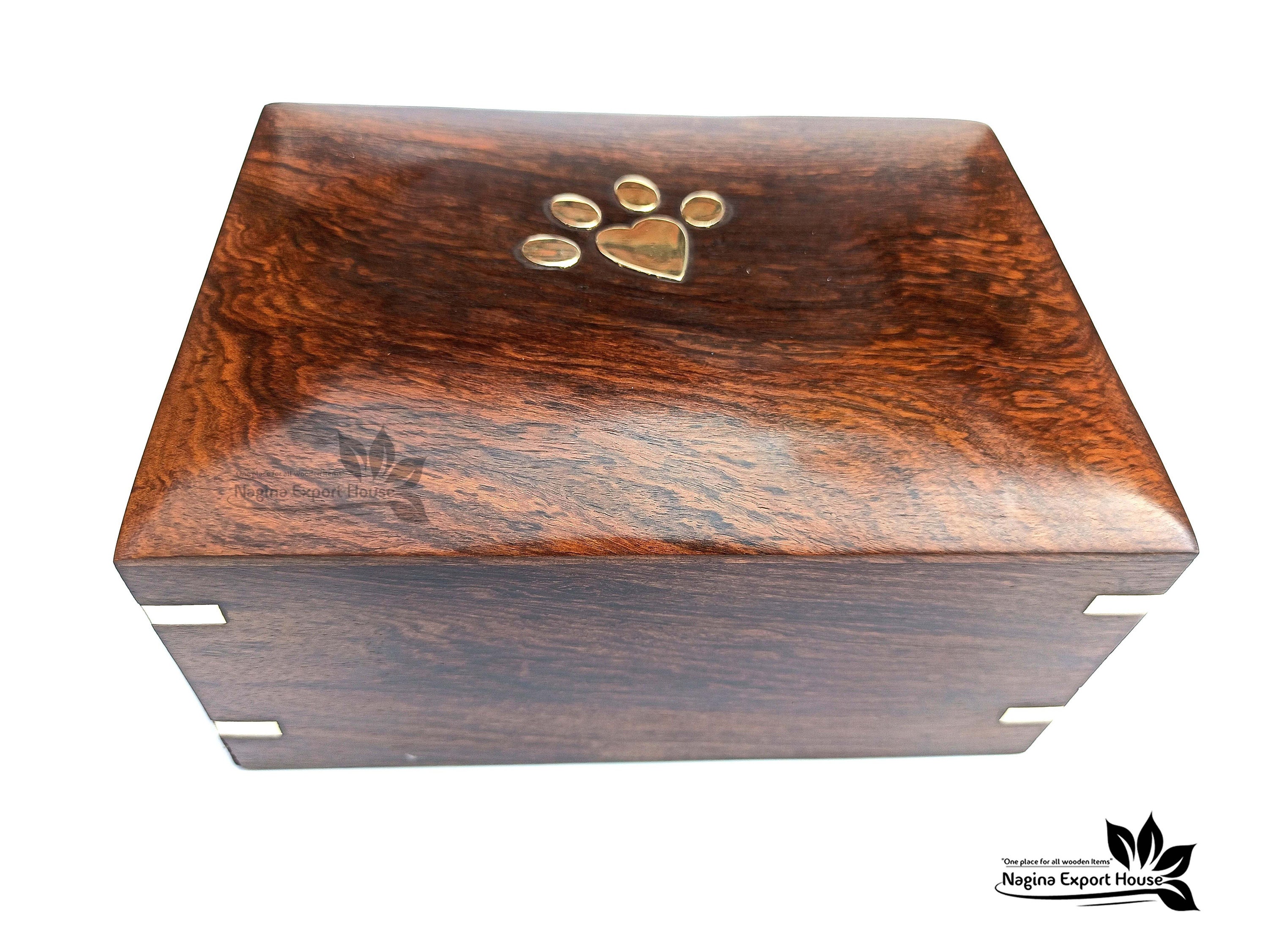 Acacia Wood Decorative Urns Round Shape White Paws Design Urn For Ashes