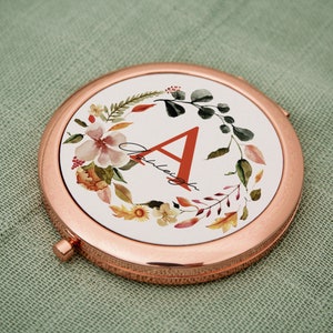 Personalised Mirror with Initial and Name Compact Mirror Rose Gold For Her Wedding Bridesmaid Gift Hand Mirror Purse Mirror image 1