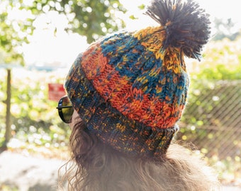 Chunky Knit Beanie | Handmade Winter Hat | Pom Pom Beanie | Cable Knit Design