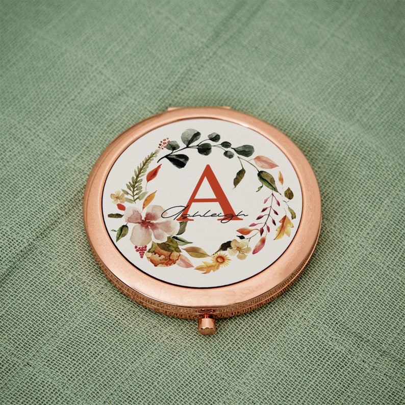 Personalised Mirror with Initial and Name Compact Mirror Rose Gold For Her Wedding Bridesmaid Gift Hand Mirror Purse Mirror image 3