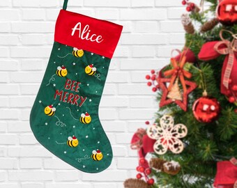 Personalised Christmas Stocking | Custom Name Christmas Stocking | Christmas Gift | Bee Merry Stocking