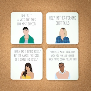 Juego de posavasos Good Place / Juego de posavasos de 4 / Eleanor / Chidi / Janet / Tahani / Posavasos de regalo /