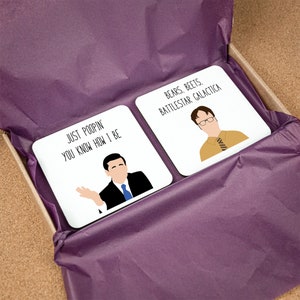 The Office Themed Coaster Set Coaster Set of 4 Michael Scott Dwight Schrute Gift Coasters image 6