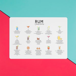 Rum Cocktails | Menü | Cocktail Wandkunst | Rum Metallschild | Rum Cocktail Rezept | Cocktail Metallschild | Geschenk