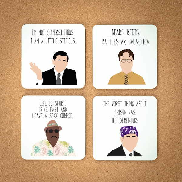 The Office Untersetzer Set | Untersetzer 4er Set | Michael Scott | Dwight Schrute | Geschenk Untersetzer |