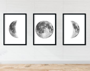 3 Piece Moon Phase | Wall Art | Grey | Pink | Blue | Print | Poster | Living Room | Wall Decor