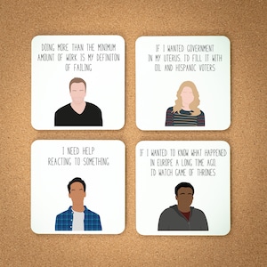 Community Themed Coaster Set | Coaster Set of 4 | Jeff Winger | Troy Abed | Gift Coasters |