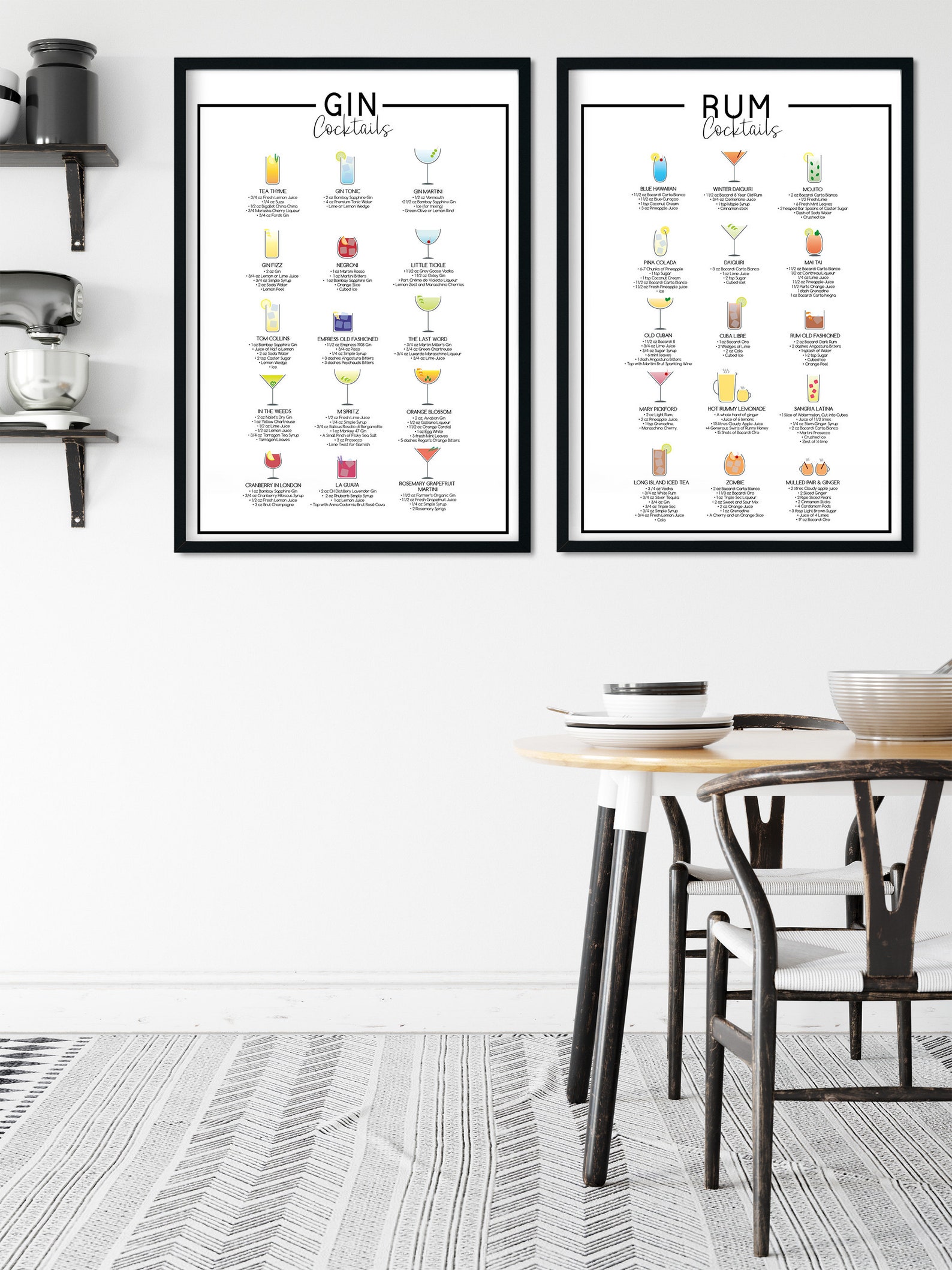 Gin Cocktails Menu Cocktail Wall Art Gin Poster Gin Etsy