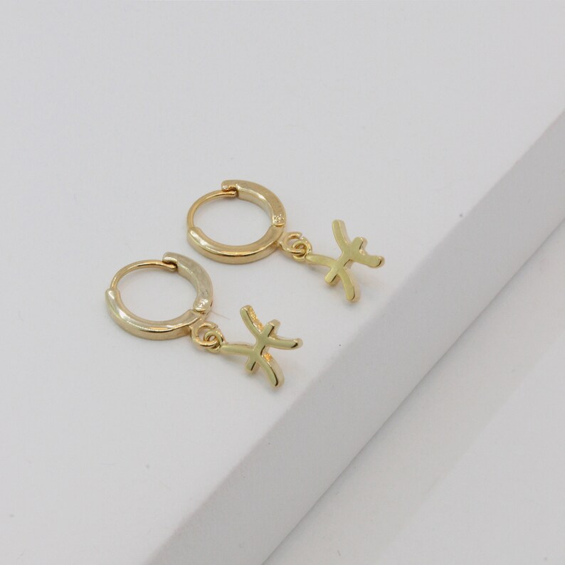 Zodiac Sign Gold Plated Hoop Pair of Earrings