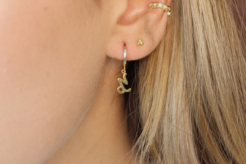 Zodiac Sign Gold Plated Hoop Pair of Earrings