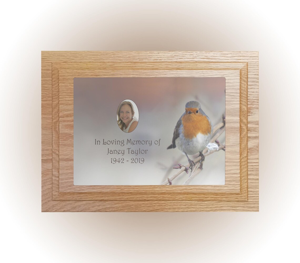 Wooden Cremation urn ashes casket Beautiful Robin design Etsy