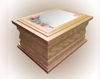 Wooden oak Cremation urn ashes casket Colourful Flower personalised wooden oak adult human cremation casket urn funeral box