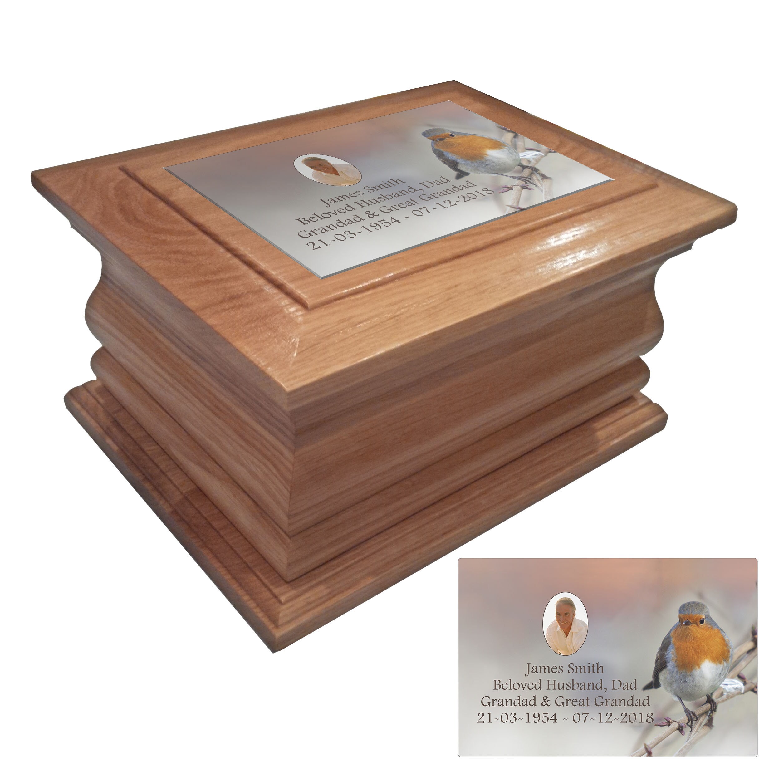 Wooden Cremation urn ashes casket Beautiful Robin design Etsy