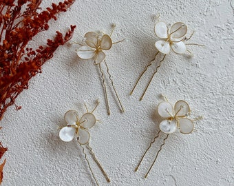 Bridal Hairpin Set 4pcs, Floral hair pin, Pearl Hair Pin, Hair Accessories, Minimalist Hair Pin, Bridal Hair Piece, Wedding hair Pin