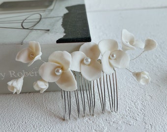 Minimalist Pearl Ceramic Flower Hair Pins, Bridal Hair Pins Set, Vintage hair pins, Floral Hair Pins,Pearl Hair Pins,Bridal Hair Accessories