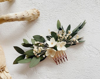 Bridal Hair Accessories, Boho Wedding Accessories, Eucalyptus Flowers Hair Comb, Porcelain Flowers Hair Comb, Bride Hair Pins,Bridal Pins