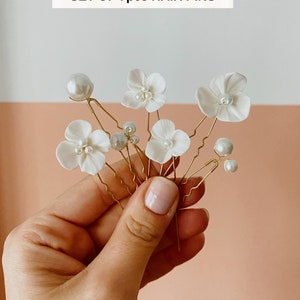 7Pcs Minimalist Pearl Ceramic Flower Hair Pins, Bridal Hair pins Silver,Bridal Hair Pins Set,Gold Hair Pins,Floral Hair Pins,Pearl Hair Pins Gold