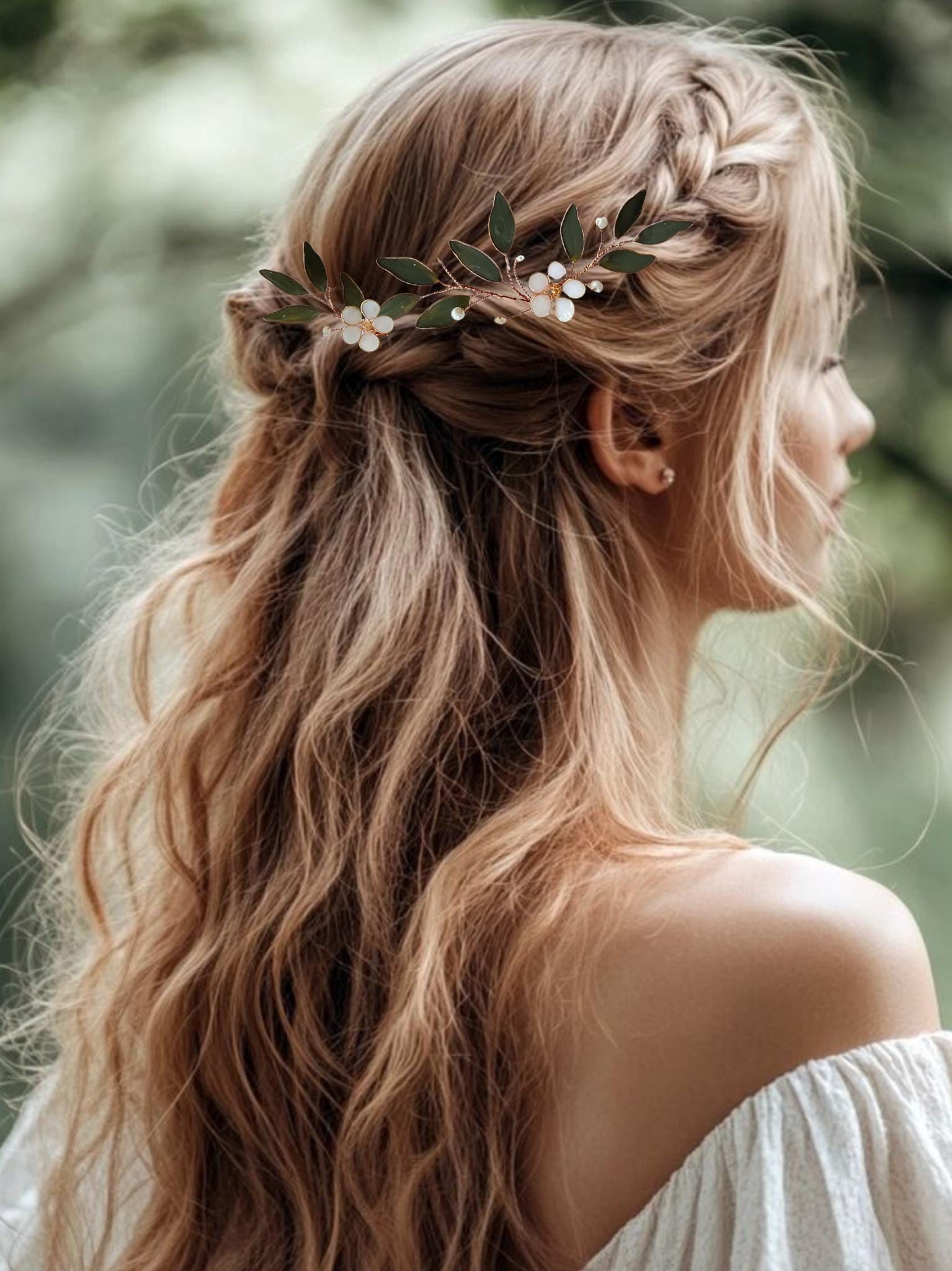 Boho Olive Branch Hair Pin set, Gold Leaf Bridal Hair Accessory, Olive branch boutonnière