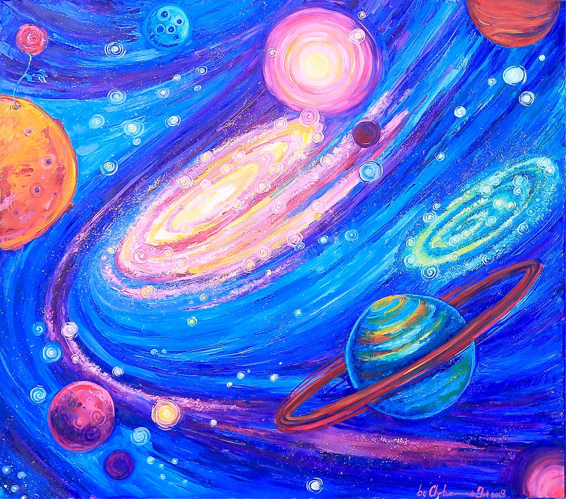 Solar system wall art Space painting Acrylic painting on Etsy