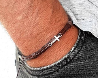 Leather Cross Bracelet: Braided Dark Brown Christian Jewelry