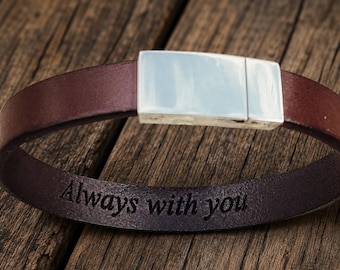 Gepersonaliseerde gegraveerde leren armband voor heren, cadeau voor hem