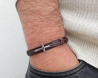 Cross Bracelet Mens Leather Bracelets Near Me Braided Leather