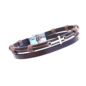 Custom Leather Cross Bracelet for Men – Personalized Christian Gift, Engraved Name Bracelet, Handmade Faith Jewelry