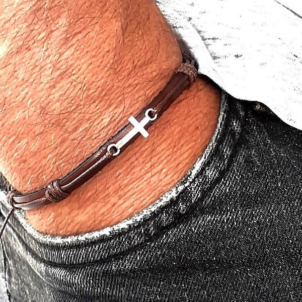 Cross bracelet Small silver cross Leather braided bracelet Men cross bracelet Women cross bracelet Child cross bracelet Kids cross bracelet