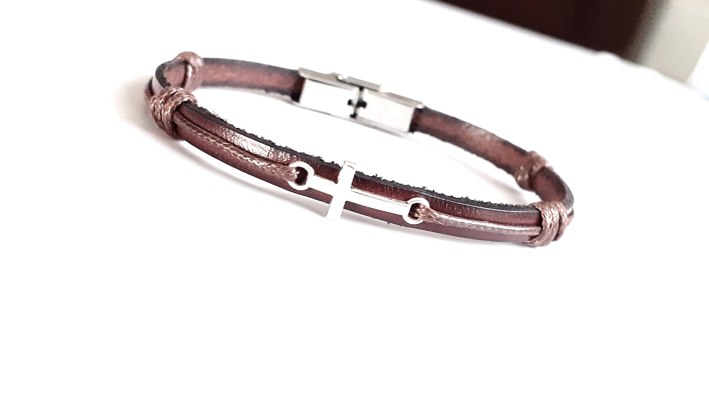 Braided Leather Cross Bracelet: Handmade Christian Jewelry Gift