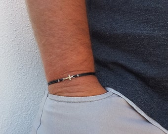 Small Silver Cross Bracelet: Adjustable Leather Christian Jewelry