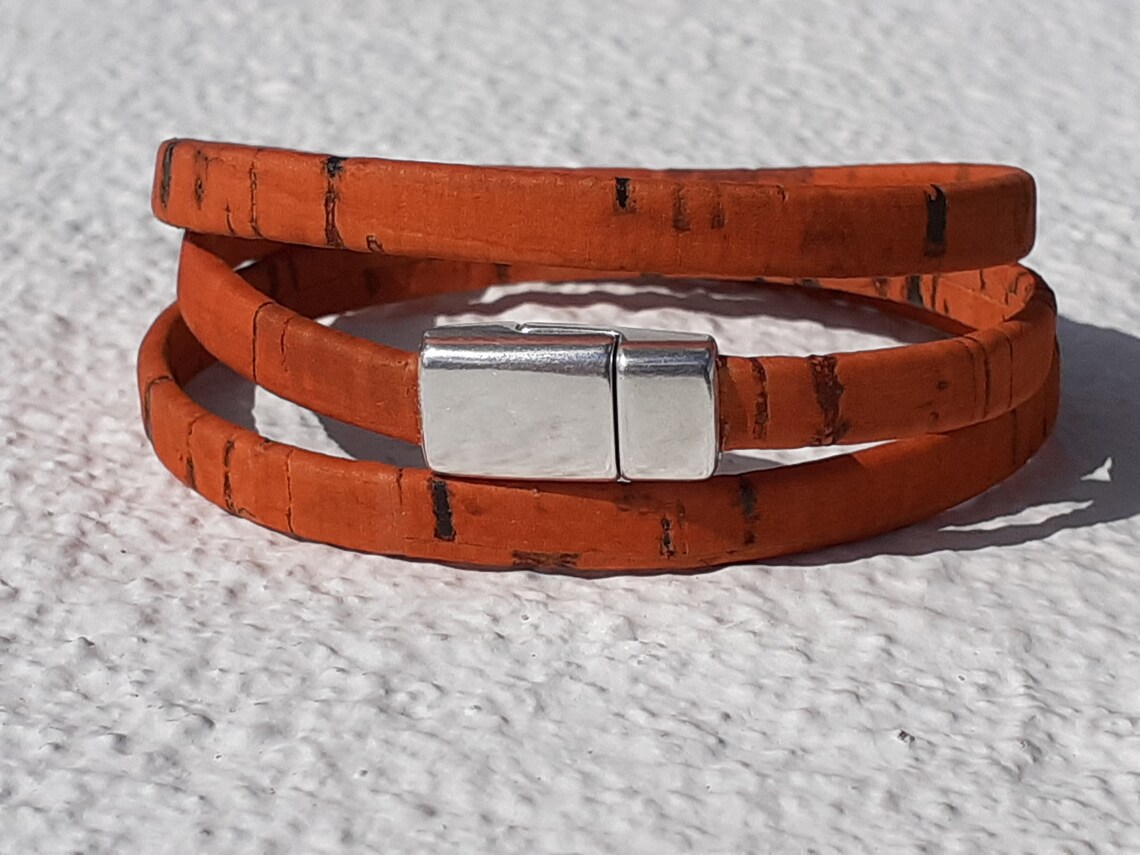 Vegan Wrap Bracelet Cork Bracelet Orange Wrap Bracelet Etsy