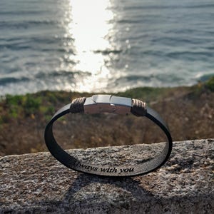 Engraved Leather Cuff Bracelet: Personalized Stainless Steel Clasp
