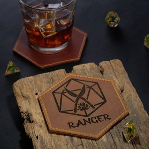 Coaster - D20 - SET OF 2 - Leather or Stitched Cork Coaster - D20 - SET OF 2 - Leather or Stitched Cork