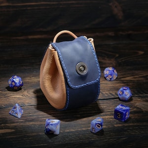 Handmade Navy Blue Leather Dice Bag: D&D RPG Pouch