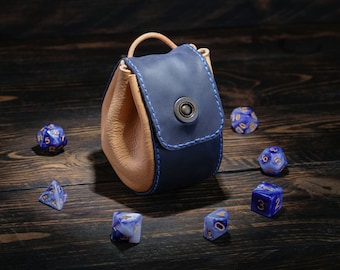 Handmade Navy Blue Leather Dice Bag: D&D RPG Pouch