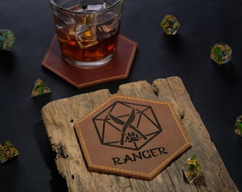 D&D Leather Coaster Set: Dungeons and Dragons Hero Gift