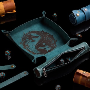 Plateau à dés en cuir personnalisé avec rangement : cadeau D&D