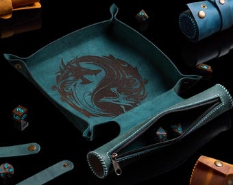 Personalized Leather Dice Rolling Tray with Storage: D&D Gift