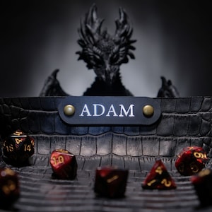 Black Dragon Leather Dice Tray: Collapsible DND Rolling Tray