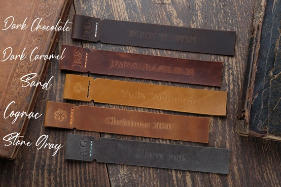 Personalized Leather Bookmark, Embossed Bookworm Gift
