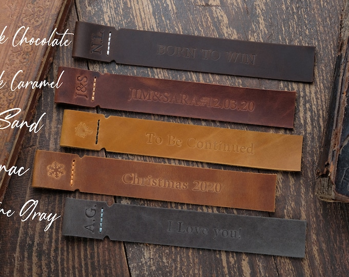 Personalized Leather Bookmark, Embossed Bookworm Gift