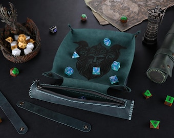 Personalized Leather Dice Rolling Tray with Storage: D&D Gift