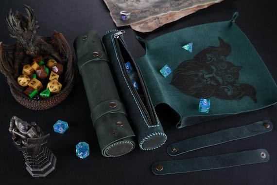 Nordic style dice tray and storage, DND RPG Game, Dungeons and Dragons, Personalized leather dice rolling tray, Dice Storage, Christmas gift