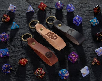Personalized Leather Keychain: D&D Gift, Custom Engraved Key Fob