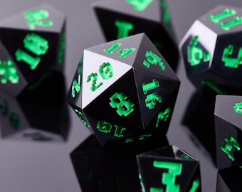 Set di dadi Pixel Black Obsidian per D&D, dadi poliedrici per giochi di ruolo con bordi affilati