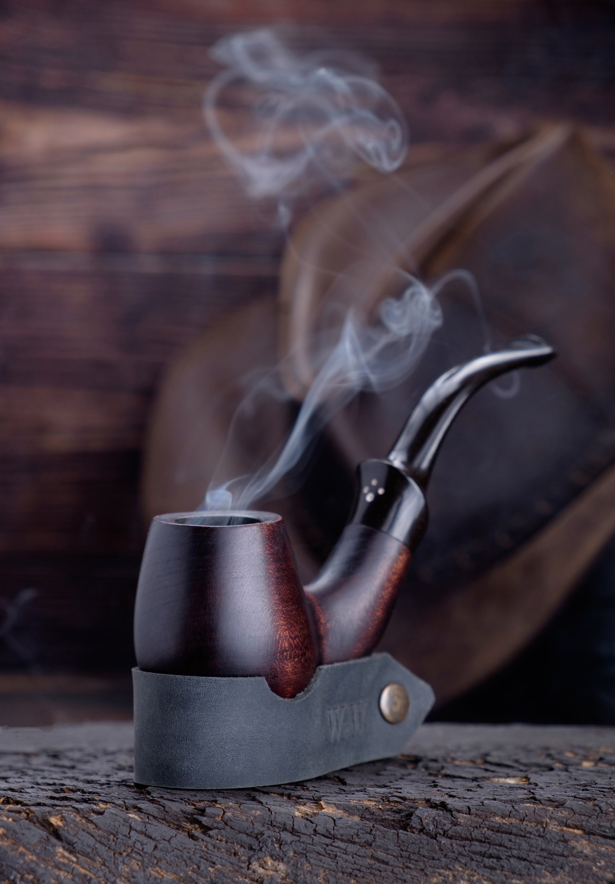 Personalized Leather Pipe Stand Tobacco Pipe Rest Brown Etsy