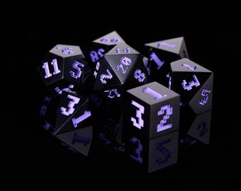 Set di dadi DND Pixel in ossidiana nera: dadi poliedrici per giochi di ruolo con bordo affilato
