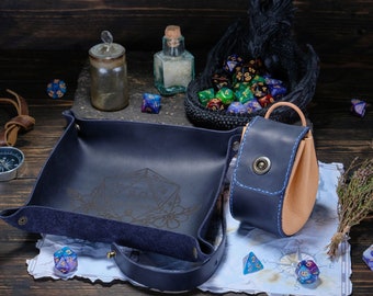 Custom Leather Dice Bag and Tray, dnd set, Dnd gift, Set of Dice Tray and Bag, DnD Dice Bag, Dice Tray